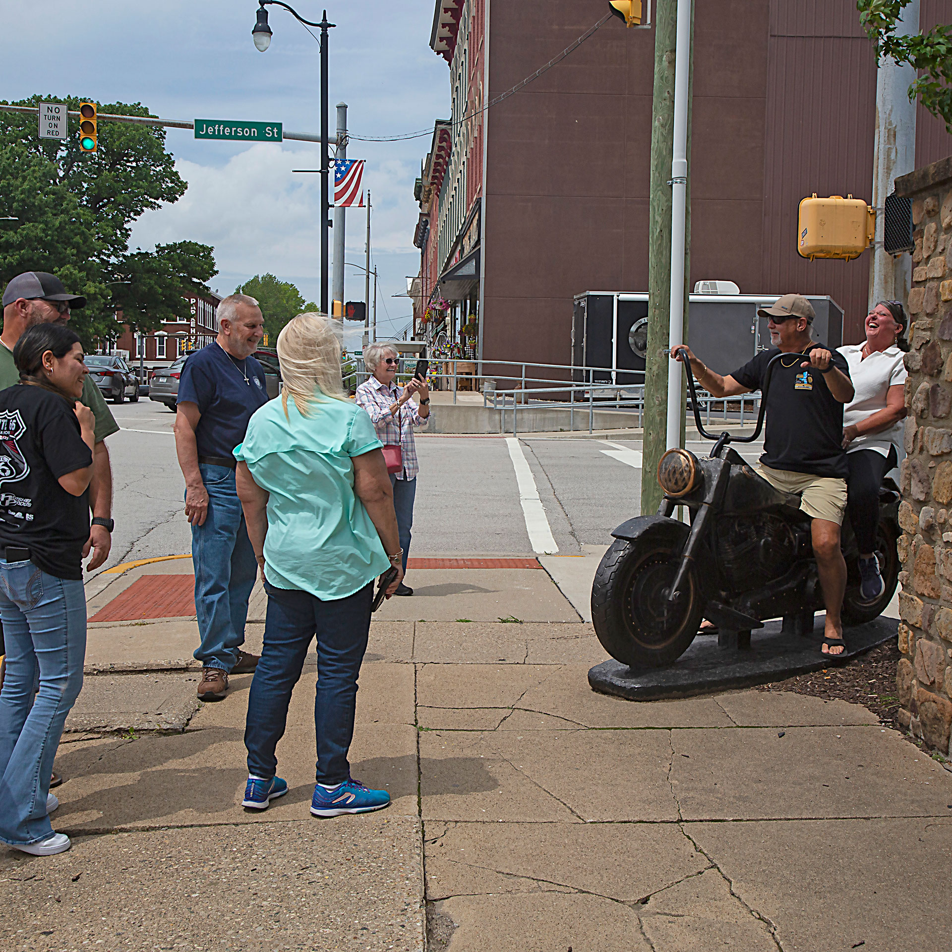 Riding motorcycle sculpture at Thirty-Six Saloon in Rockville, Indiana