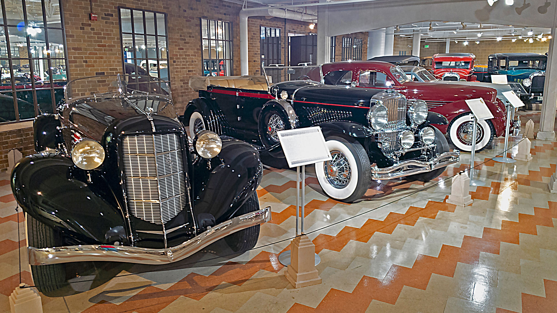 Cord and Duesenberg automobiles inside the Auburn-Cord-Duesenberg Museum